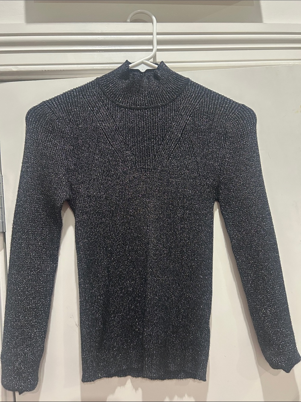 Steve Madden Black Metallic Mock Neck Ribbed Sweater